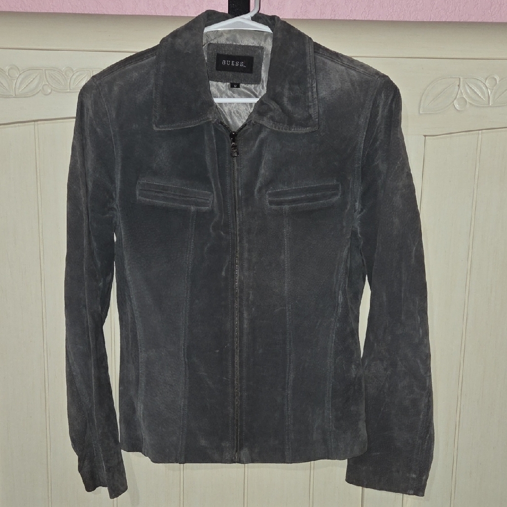 Guess Charcoal Gray Leather Jacket